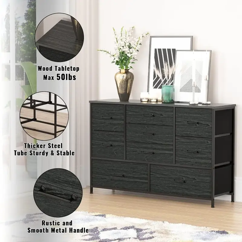 Comò largo con 9 cassetti grandi per porta TV lungo 55 ''centro di intrattenimento Vanity Desk armadio scaffale in legno per camera da letto