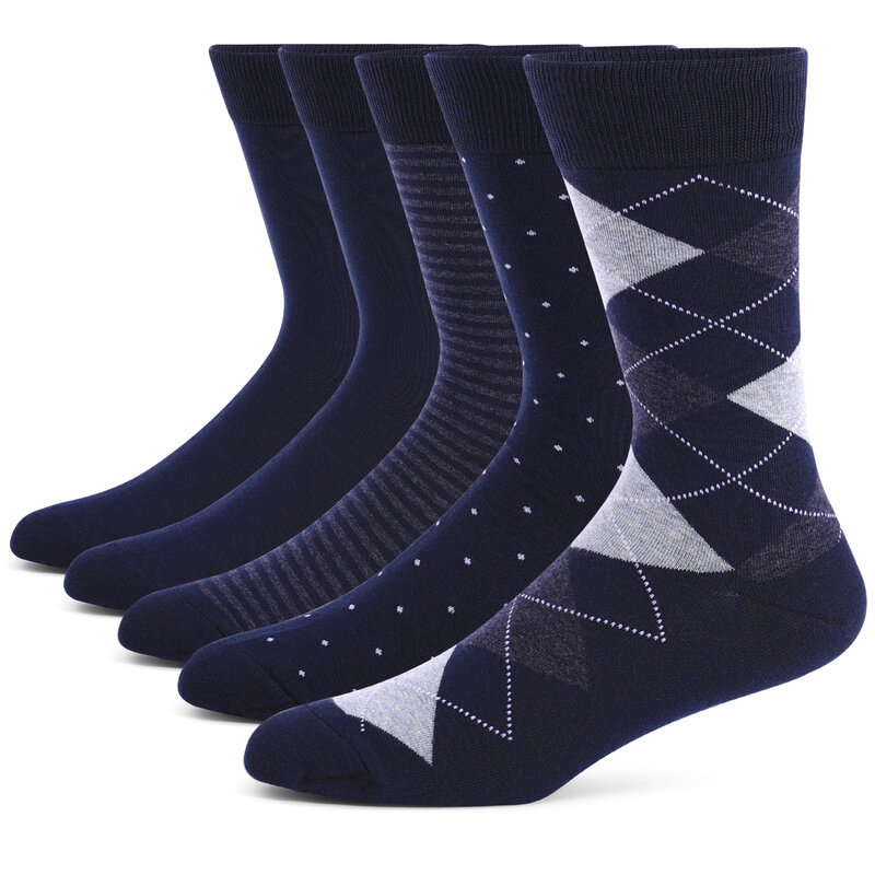 Носки мужские классические большого размера, 5 пар, высококачественные короткие носки из чесаного хлопка, черные крутые с рисунком ромбиками для мужчин