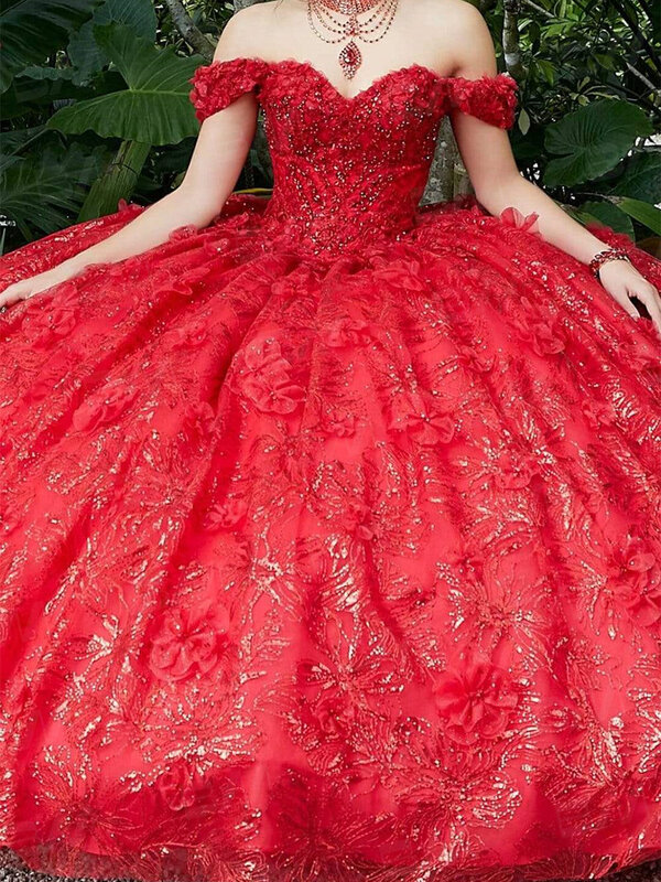 فستان كوينسيانيرا مزين بالزهور مكشوف الأكتاف مزين بالخرز الكريستالي لعام 2023 فستان رائع ذو 16 فستان كوكتيل Vestidos De Baile