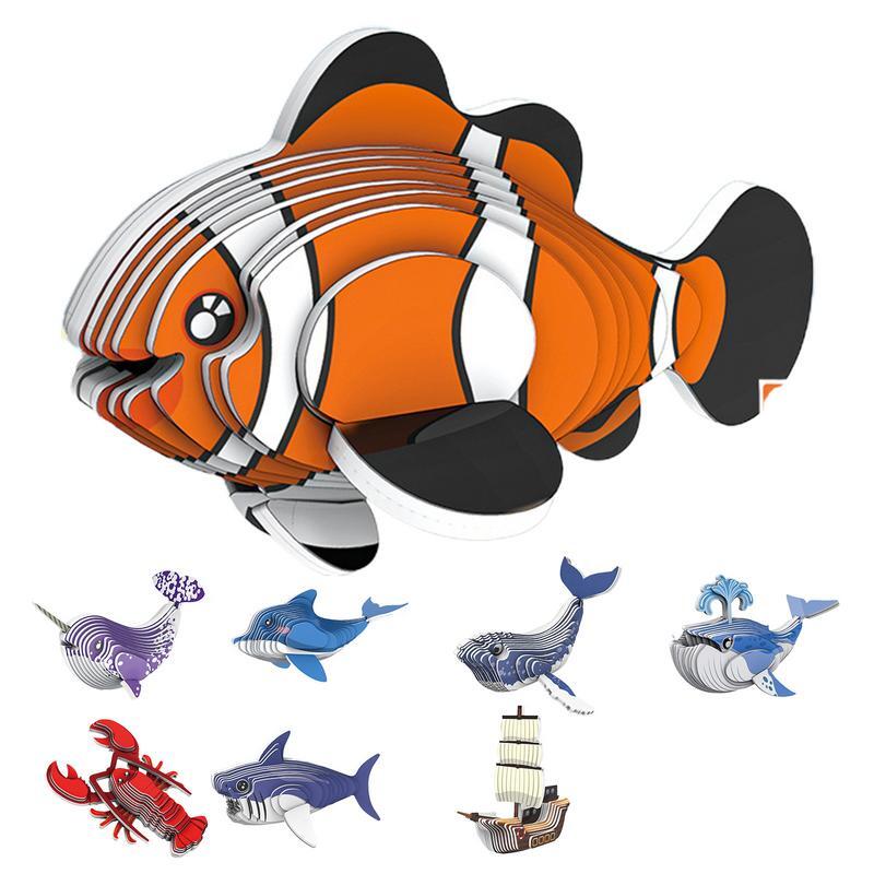 Rompecabezas 3D de animales, rompecabezas educativo de narval, rompecabezas de papel de animales marinos, juguetes educativos Montessori, juguete de modelo de ensamblaje Manual DIY