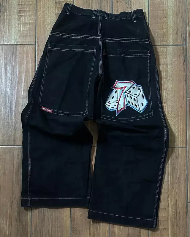 Homens e mulheres Hip Hop Rock Bordado Jeans Baggy, jeans Harajuku retrô de cintura alta de perna larga, streetwear, nova moda, 2021