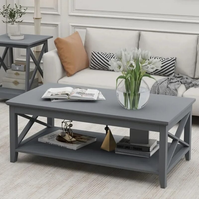 Cofee Table Living Room Rectangular Modern Cocktail Table With Storage Shelf Coffee Tables 39 Inch Center Café Furniture