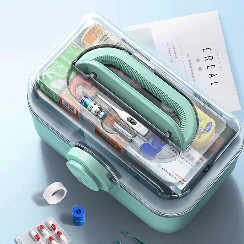 Kotak Organizer obat rumah tangga, kotak penyimpan obat portabel kapasitas besar, kotak perlengkapan pertolongan pertama pengatur plastik rumah