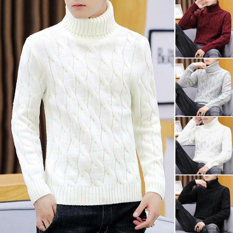 남성용 트위스트 패턴 스웨터, 세련된 터틀넥 스웨터, 10 대 니트 상의, 두꺼운 트위스트 풀오버, 가을 겨울