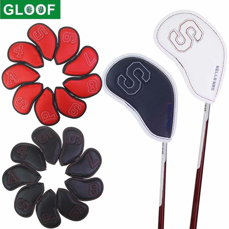 GLOOF-Juego de cubiertas para la cabeza del palo de golf, 9 piezas, aptas para todas las cuñas de hierro, gran número, de cuero Pu, se adapta a palos de Golf estándar pequeños de gran tamaño