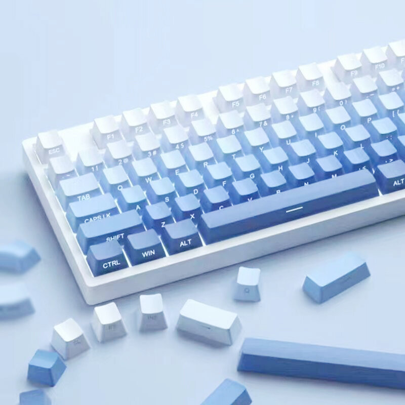 Gradient Blue Side Printed Keycaps Cherry Profile Double Shot PBT Keycaps 136 Keys for Cherry Gateron MX Switches Gamer Keyboard
