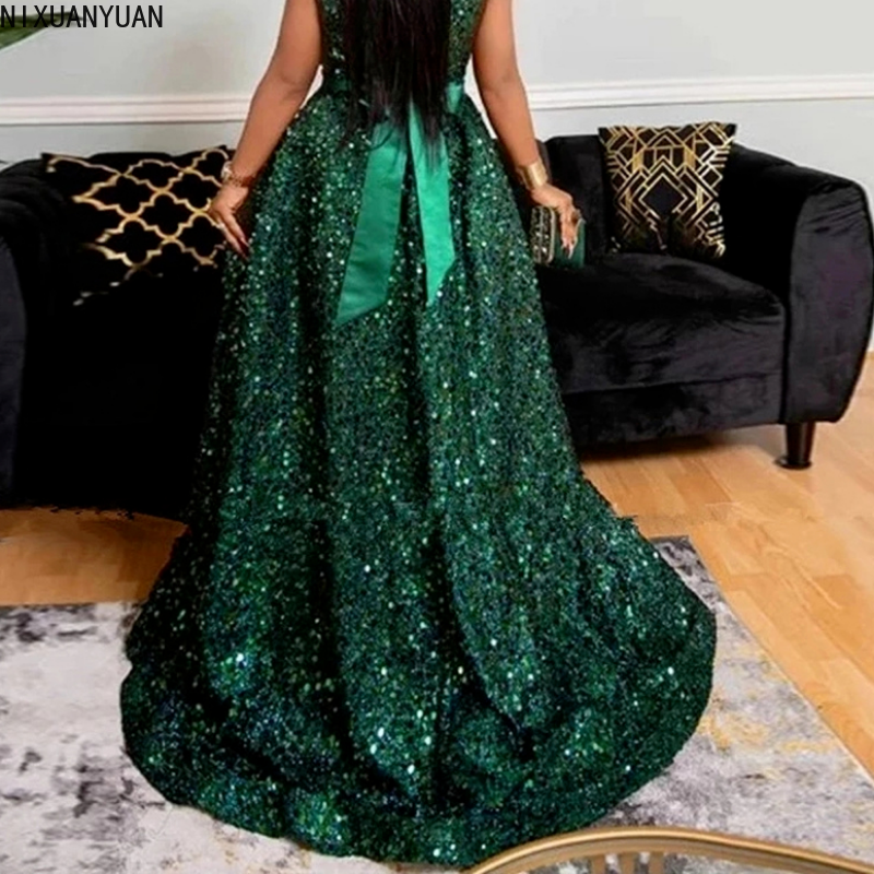 หรูหราสีเขียว Evening Dresses Party กระโปรงที่ถอดออกได้เลื่อมพรหมกระโปรง Robe Rockabilly อุปกรณ์เสริมที่ถอดออกได...