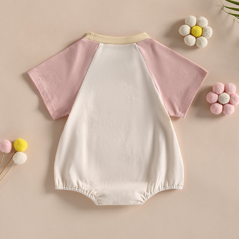 VISgogo Toddler Baby Girls Boy Rompers Contrast Color Raglan Short Sleeve Romper Summer Casual Basic Jumpsuit Tops