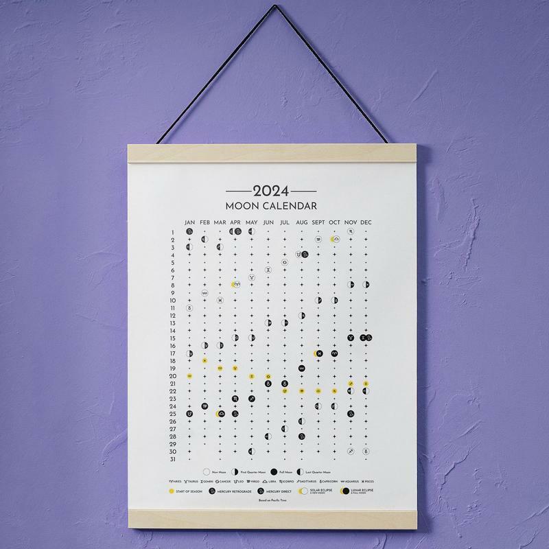 布付き装飾カレンダー、月のフェーズ、月の光のポスター、壁の装飾の追跡、瞬間、2024