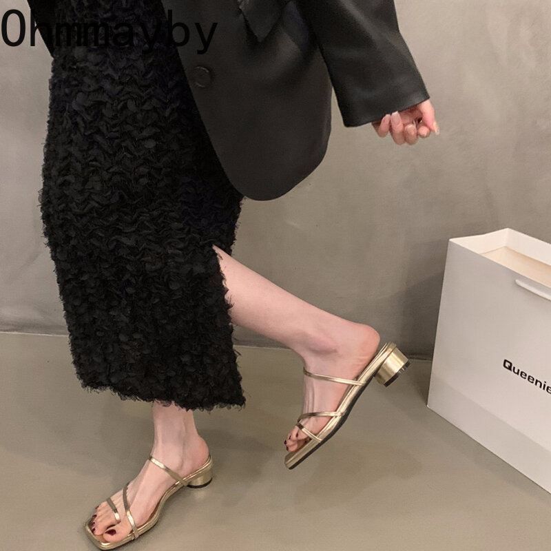 Designer Zomers Clip Teen Vrouwen Slippers Mode Elegante Smalle Band Lage Hak Dia 'S Dames Outdoor Strandvakantie Sandalias