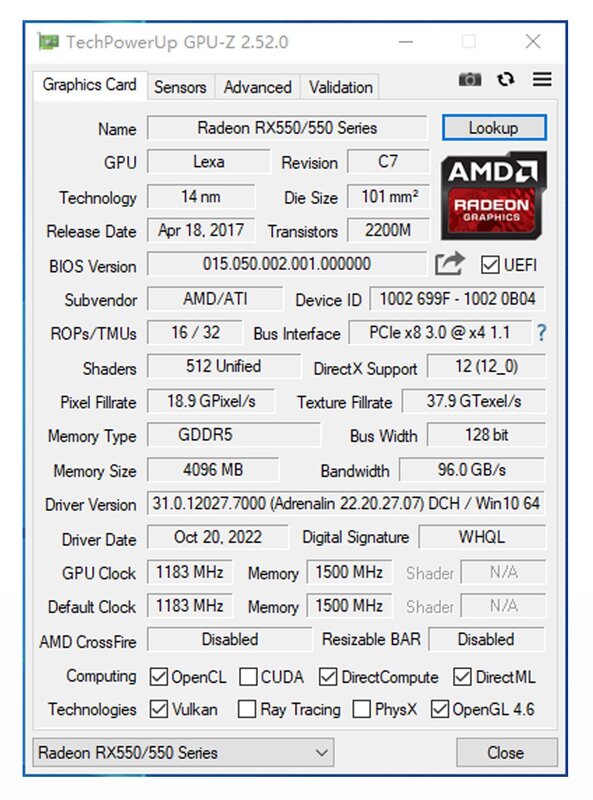 MLLSE AMD RX 550 4GB 그래픽 카드 GDDR5 128Bit DVI HDMI DP PCI-E 3.0 Radeon GPU Rx 550 게임 비디오 카드 Placa De Video