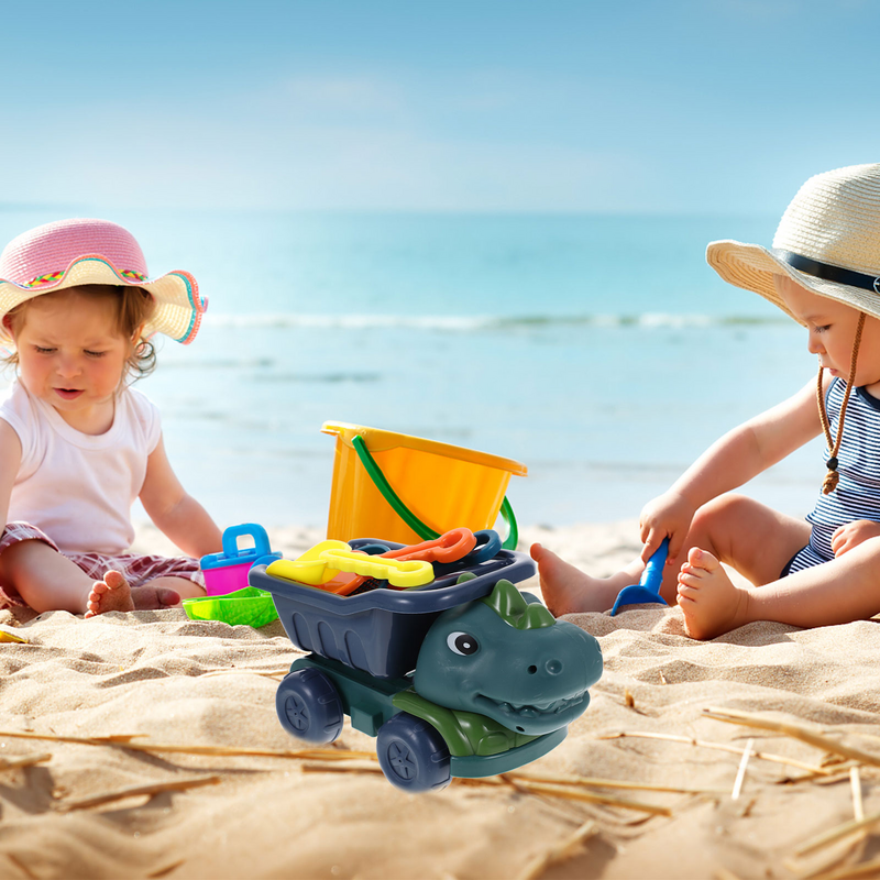 عربات لعبة للأطفال ، شاطئ رملي ، حفر للأطفال ، قلعة ديناصور خارجية ، لعب رمل ، لعب قوالب ، بستنة للأطفال