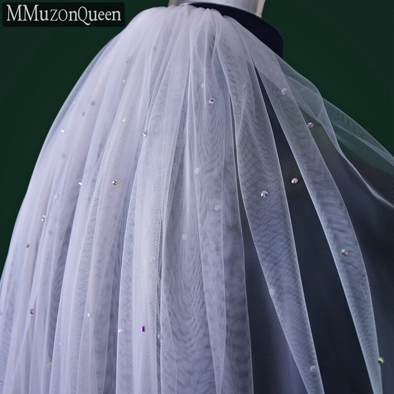 Блестящая свадебная фата для невесты MZA34C, Высококачественная цветная Бриллиантовая Мягкая ручная работа, Длинная фата для женщин