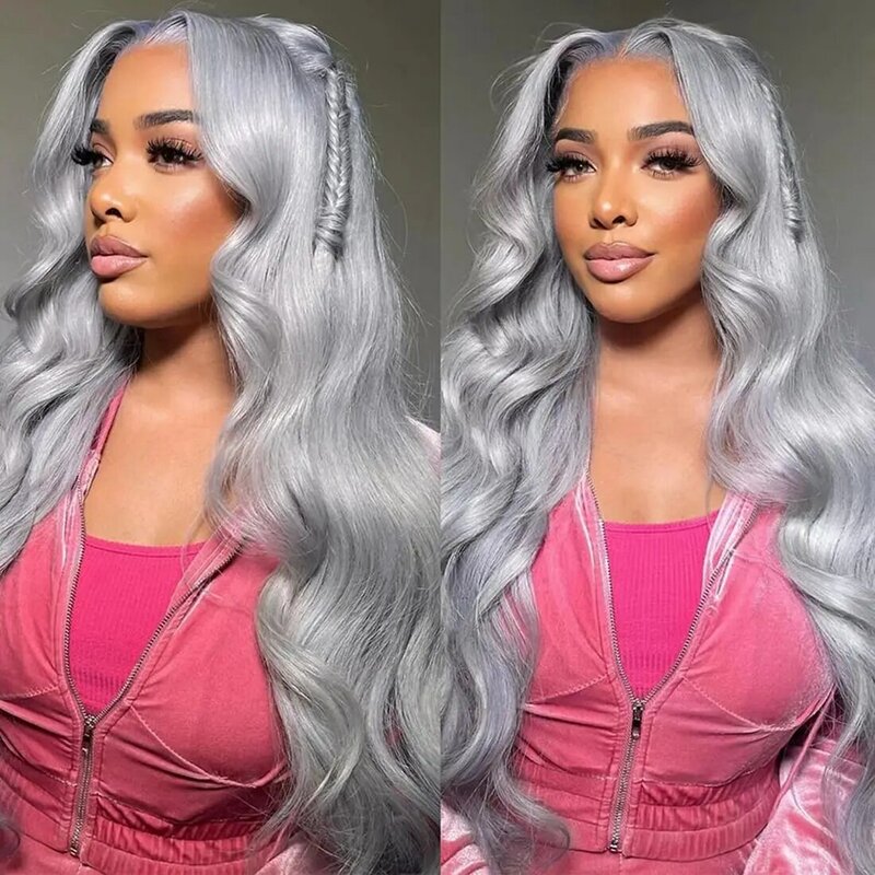 Silver Gray Body Wave Lace Front Human Hair Wigs 100% Full 13X4 Body Wave HD Frontal Human Hair Lace Wig 180% Density For Women