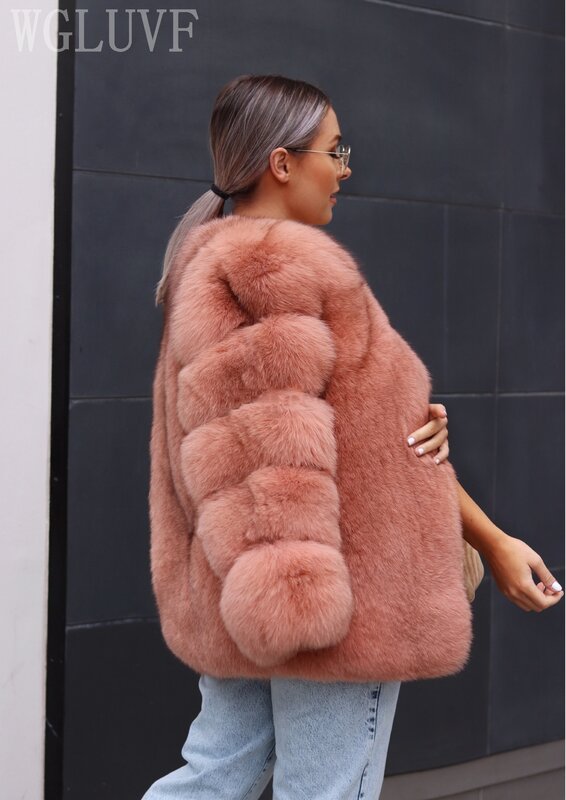 Женская куртка 2022WGLUVF, супер пушистая искусственная Меховая куртка, роскошное теплое длинное пальто из лисьего меха