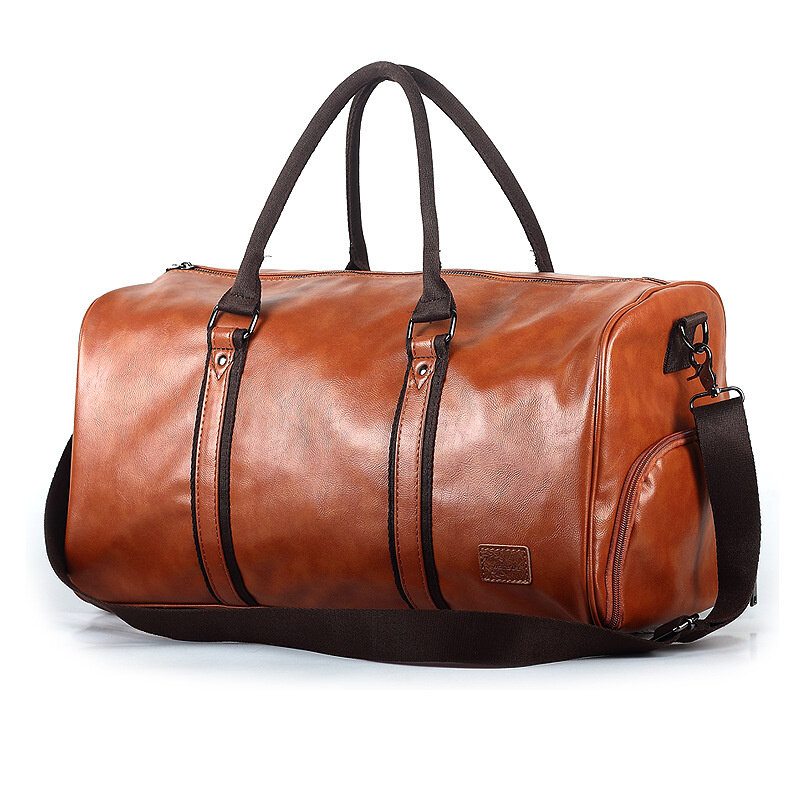 Fashion Men PU Leather Travel Bag Large Capacity Duffle Luggage Bag Male Fitness Gym Handbag Trendy Shoulder Crossbody Bag