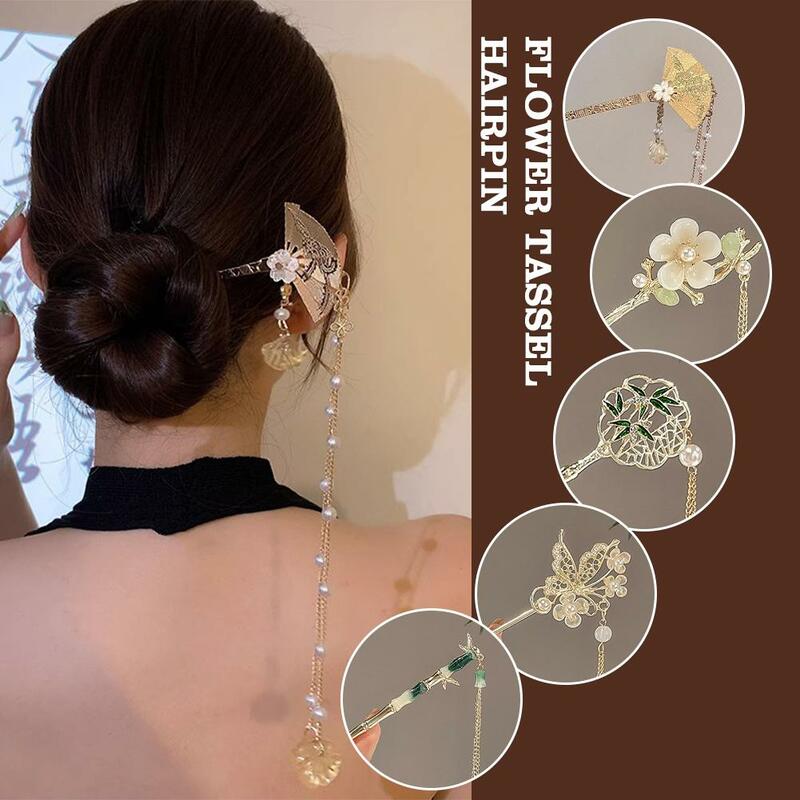 Retro stile cinese fiore nappa tornante bacchette donne forcine forma bastone regalo capelli accessori fatti a mano gioielli fascino C1E5