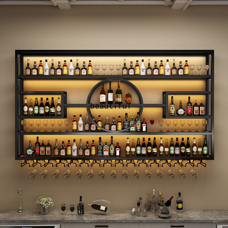 Armarios industriales para Vino y Whisky, estantería colgante moderna para Bar y Club, exhibición de licor metálico, Botellero para Vino, muebles de cocina