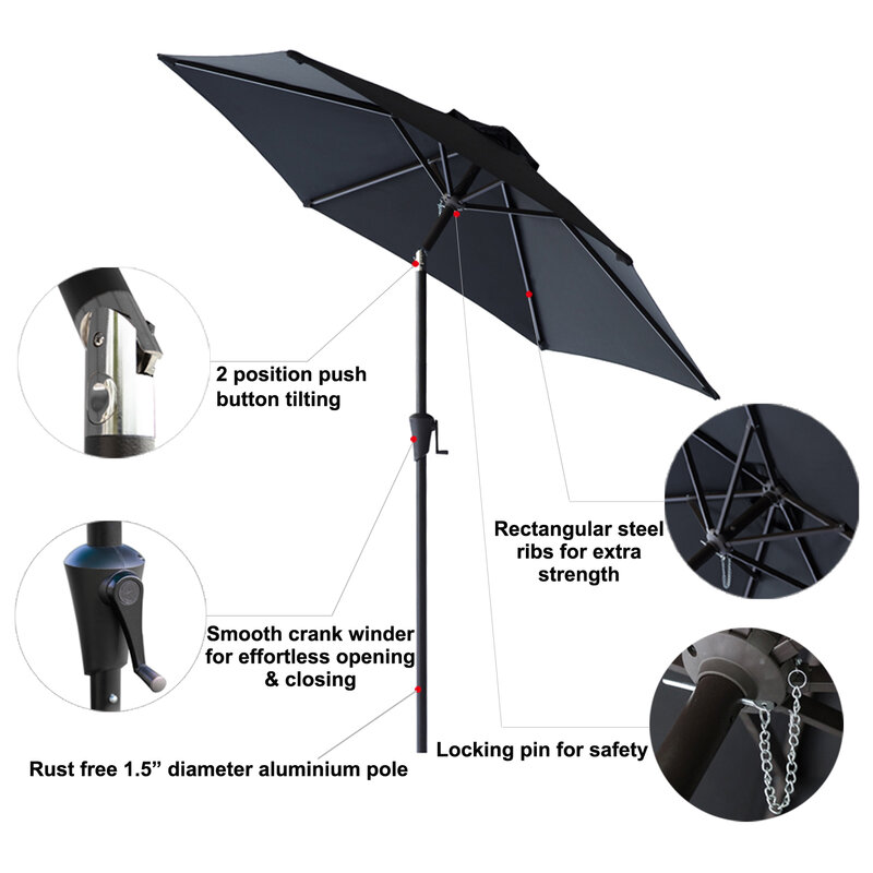 Paraguas de mesa de mercado para Patio al aire libre de 9 pies con inclinación