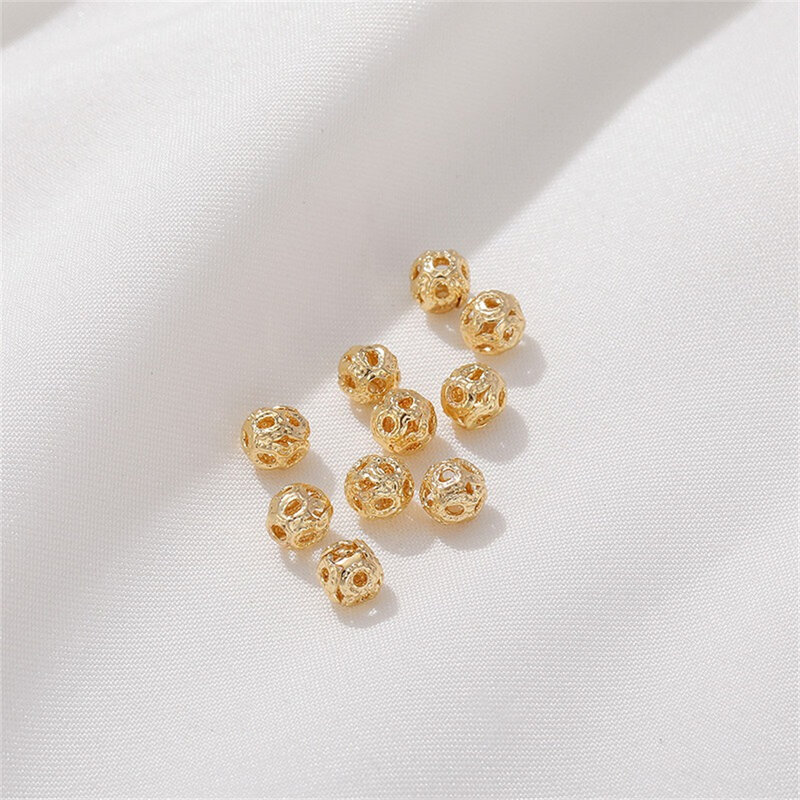 Bola bunga kecil berongga dibungkus emas 14K dengan manik-manik pemisah manik-manik tersebar DIY bahan aksesori manik-manik gelang buatan tangan