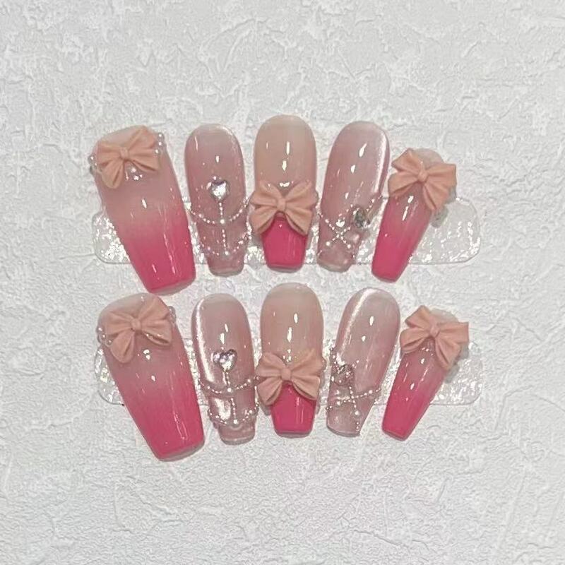 10 Stück rosa Butter grippe handgemachte Presse auf Nägeln Ballett Strass volle Abdeckung Französisch gefälschte Nagel Glitter Maniküre tragbare Nagels pitzen