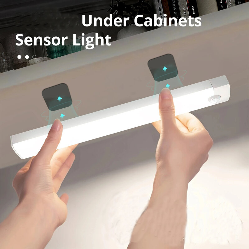 Lampu malam LED, lampu kabinet Sensor gerakan nirkabel USB dapat diisi ulang lampu lemari pakaian di bawah lampu belakang untuk dapur