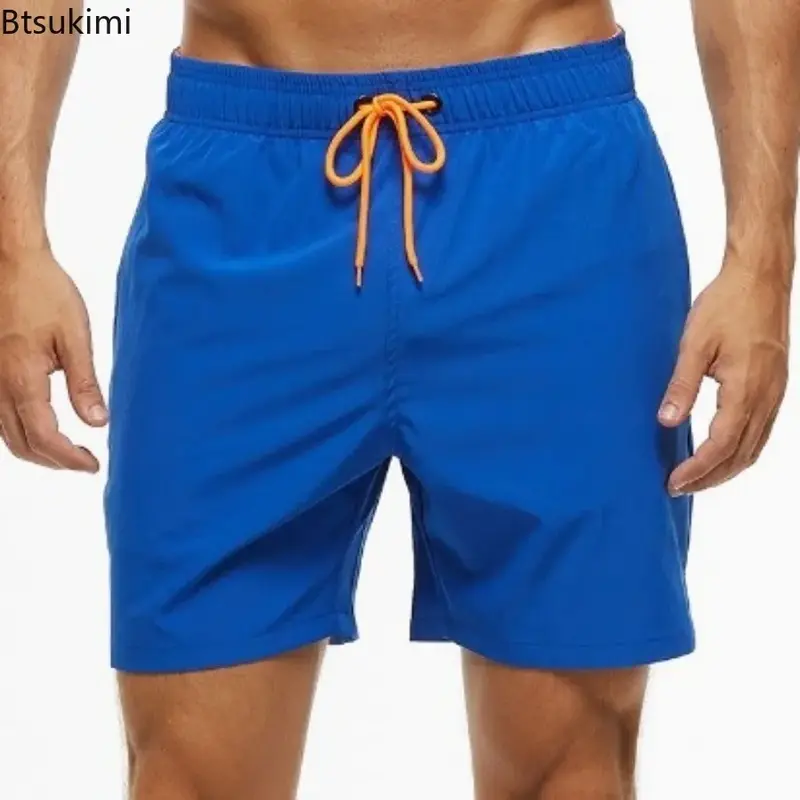 Мужские пляжные спортивные шорты, простые повседневные брюки на шнуровке с эластичным поясом, мужские Модные дышащие быстросохнущие шорты разных цветов, 2024