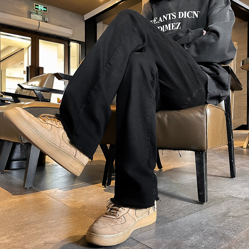 Calça jeans preta reta masculina, de pernas largas, calça masculina vintage, nova moda, outono, inverno, 2022, A82