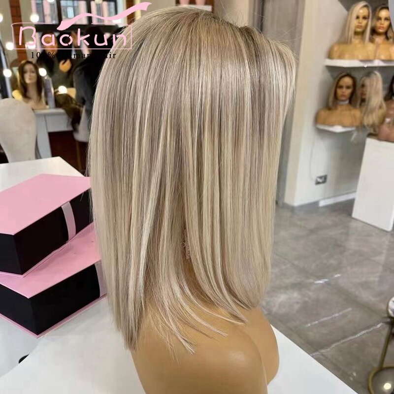 13x4 krótki popiół blond koronkowa peruka na przód ludzki włos brazylijski 360 koronkowa peruka z przodu Bob prosto koronkowa peruka na przód s dla damskie ludzkie włosy