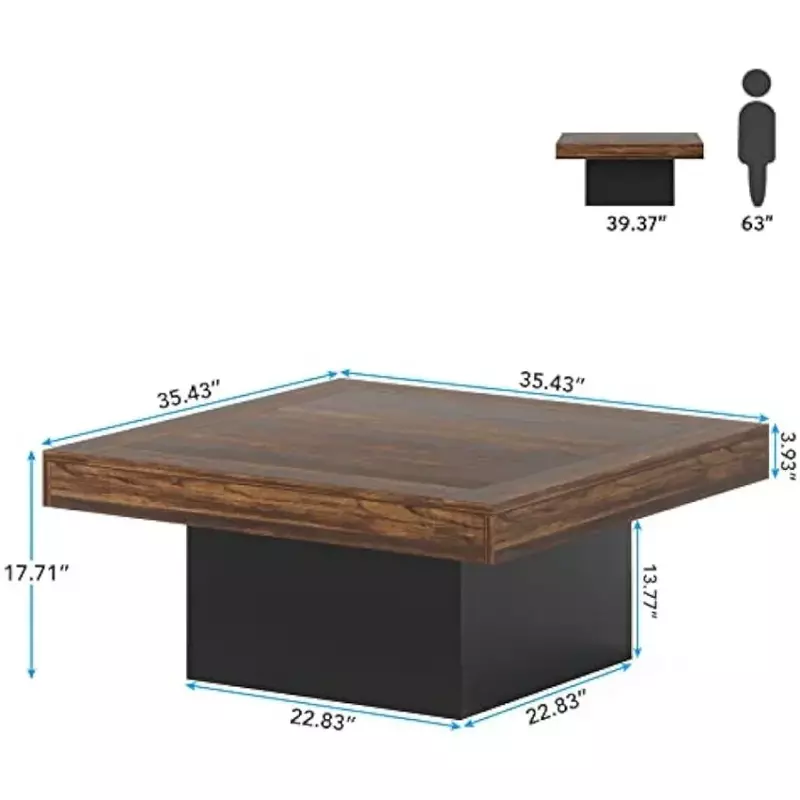 LED 조명이 있는 사각형 커피 테이블, 농가 커피 테이블, 낮은 커피 테이블, 거실용 엔지니어링 목재