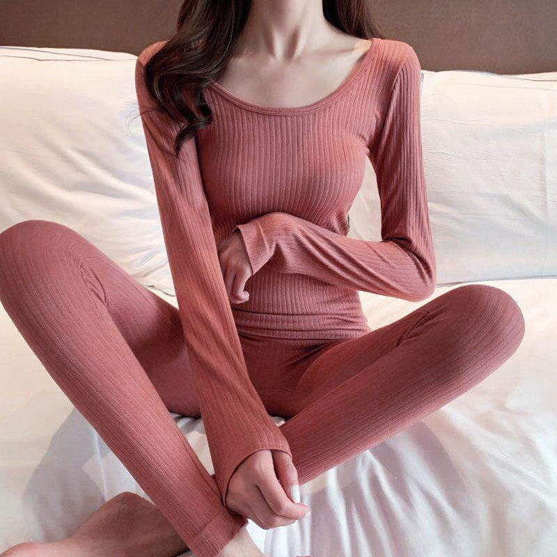 Ropa interior térmica con forma de cuerpo para mujer, conjuntos íntimos de pijama Sexy para invierno