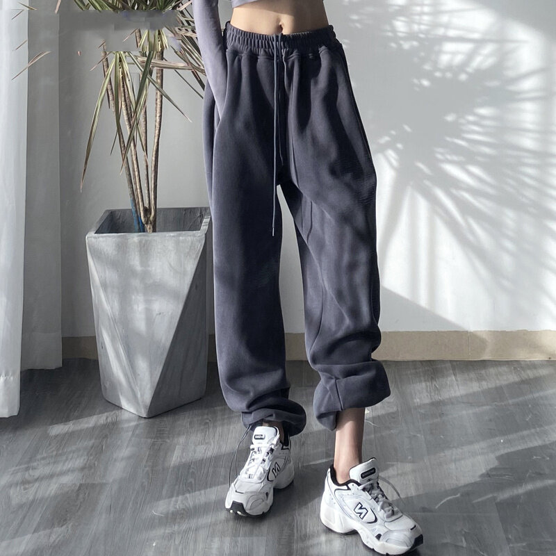 Женская одежда 2023 Весенняя уличная одежда с высокой талией женские джоггеры свободные спортивные брюки в Корейском стиле зимние Широкие штаны