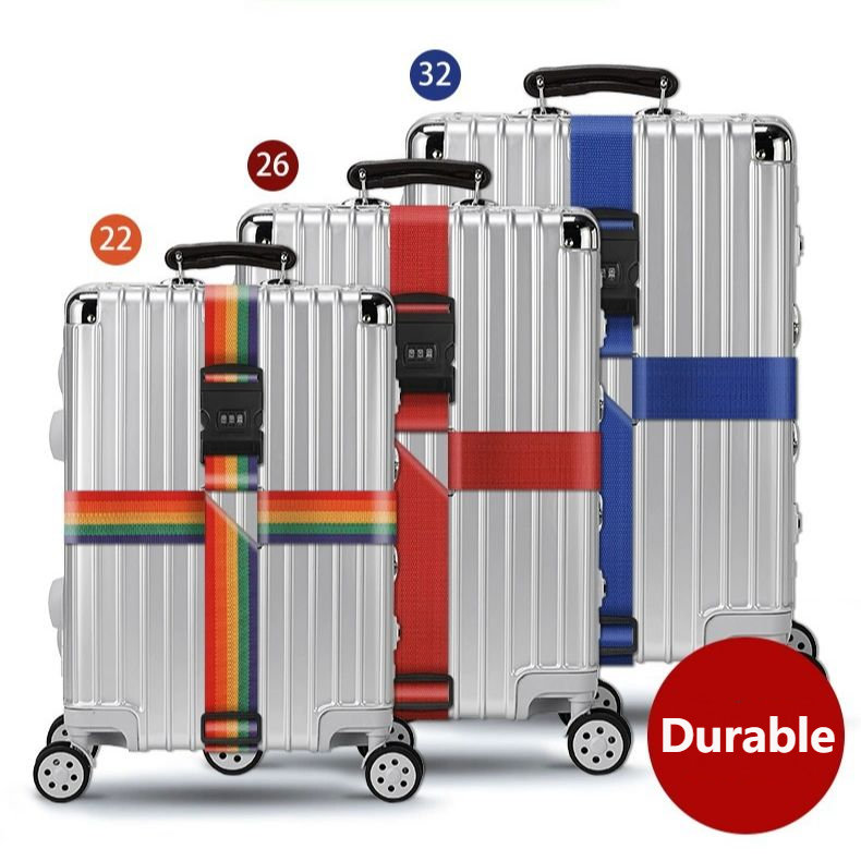 Correa de equipaje de viaje de alta calidad con cerradura de combinación TSA, tarjeta de nombre, correa de embalaje ajustable para maleta en el extranjero, correas de encuadernación