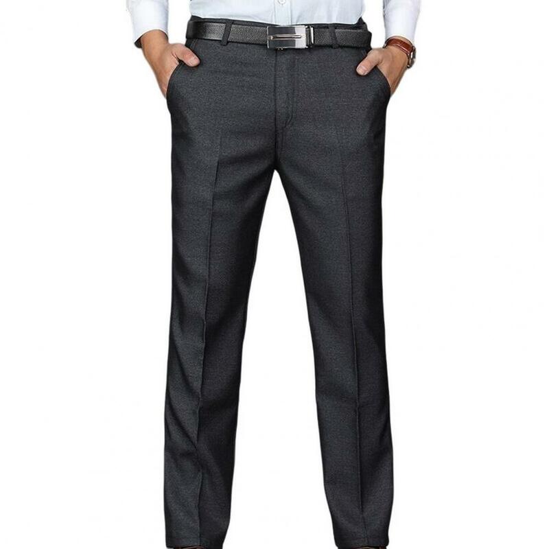 Męskie spodnie garniturowe z wysokim stanem proste, przeciwzmarszczkowe męskie spodnie głębokie krocze biznesowe spodnie garnitur pana młodego odzież męska