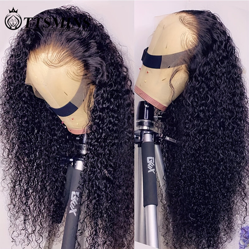 Natural Black Wet And Wavy Wigs Human Hair Pre Plucked Glueless Curly Lace Front Wig Human Hair Water Wave Lace Frontal Wigs180%
