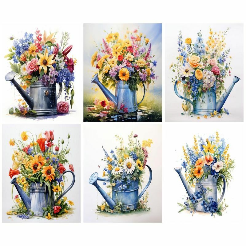 Gatyztory-油絵バケット、キャンバス上のDIY花の描画、手描きのアートギフト、番号キットによる着色、家の壁の装飾