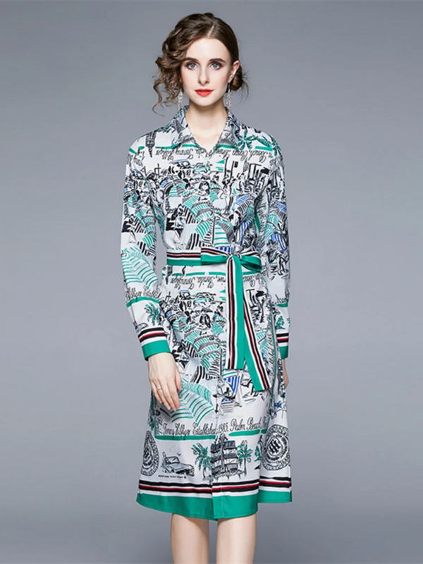 Nowa modna sukienka koszula Vintage damska biurowa formalna z długim rękawem jednorzędowa linia sznurowana damska szyfonowa Midi Vestidos