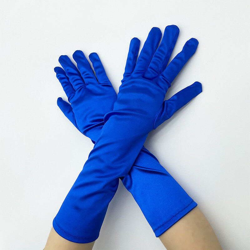 Сатиновые высокоэластичные однотонные женские косплейные перчатки 38 см для Хэллоуина сценического представления этикетка модные бриллиантовые