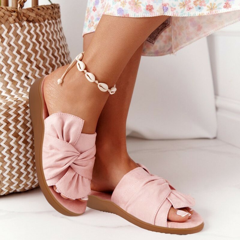 Zapatillas planas con lazo para mujer, zapatos de plataforma, sandalias de vestir a la moda, chanclas informales para caminar, 2024
