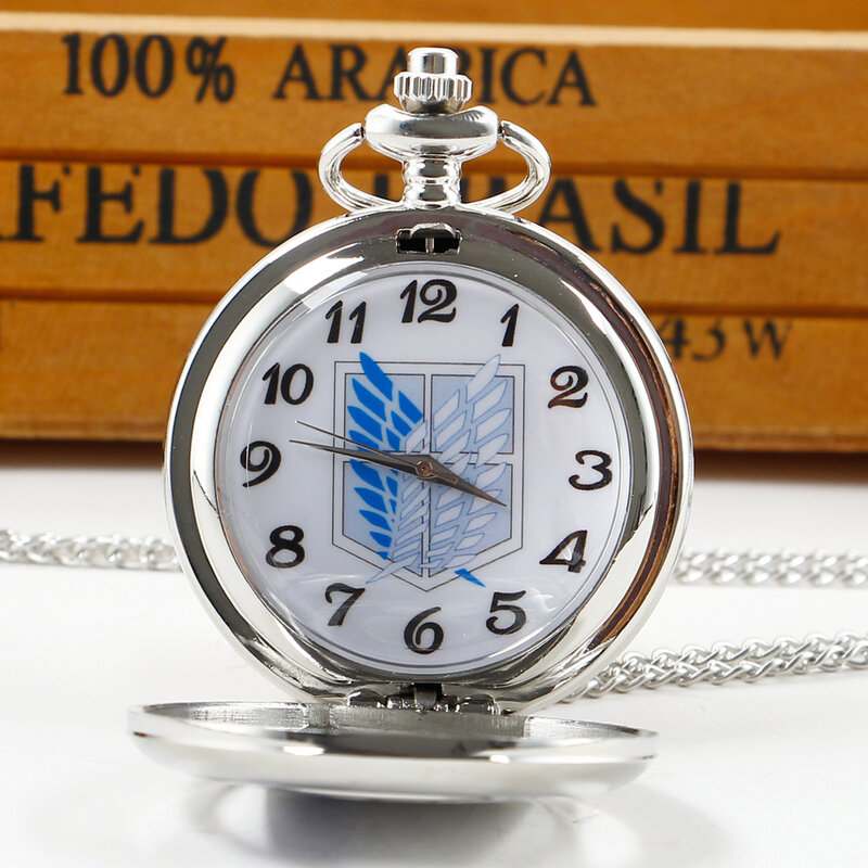 Criativo azul e branco asa design relógio de bolso colar vintage oco pingente todos os caçadores quartzo bolso fob cadeia relógios