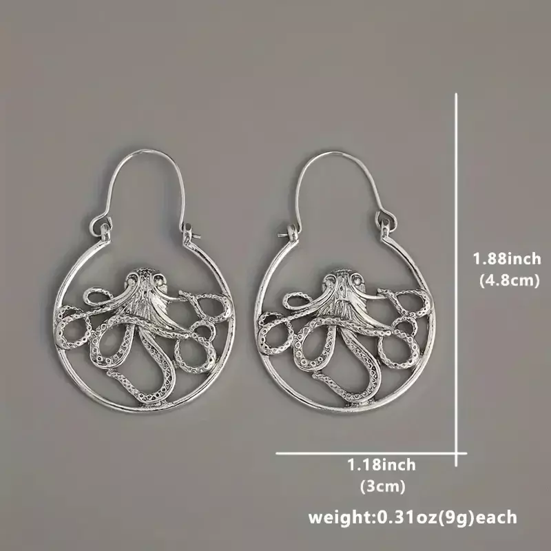Trendy Vintage Octopus Shape Dangle Silver Plated Earrings for Women and Man Retro Cute Punk Drop Earrings Jewelry