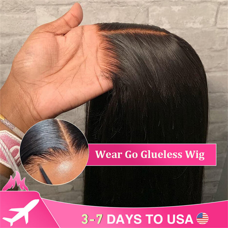 Wear Go Glueless Wig 30 32 Inch Bone Straight 13x6 HD Lace Frontal Wig Human Hair Pre plucked 6x4 Transparent HD Lace Front Wig