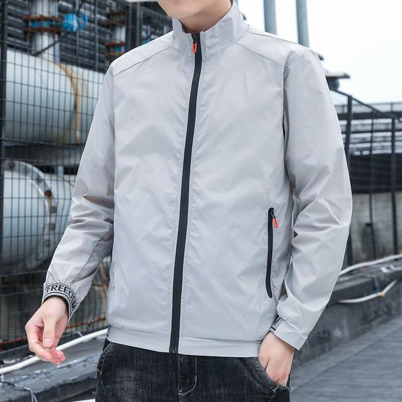 Jaqueta de proteção solar masculina, com zíper, respirável, protetor solar, casaco esportivo masculino, verão