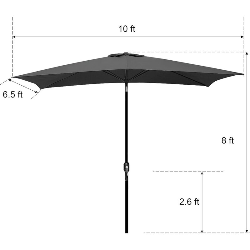 Parapluie de table de marché extérieur rectangulaire, inclinaison et manivelle à bouton-poussoir, 10'