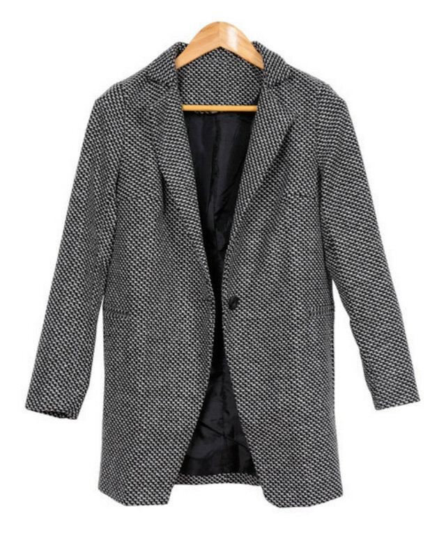 S-4XL-abrigos informales de manga larga para mujer, ropa de abrigo con cuello en V y un solo botón, color gris, Otoño e Invierno