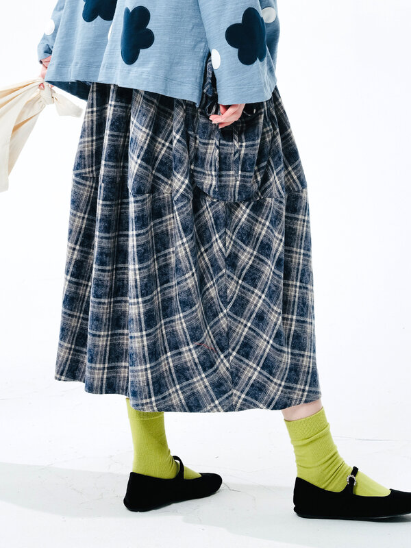 IMAKOKONI gonna moda casual scozzese allentata in vita elastica dal design originale per le donne 244519