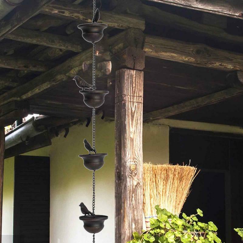 Metal Birds On Cups Metal Rain Chain Rain Catcher For Gutter Roof Decoration Metal Drainage Rain Chain Downspout Tool