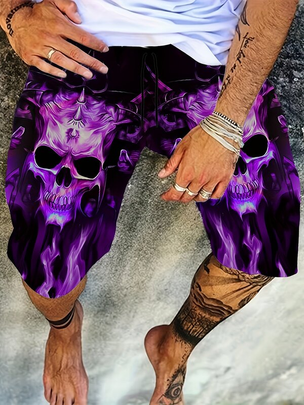 Sports shorts 3D printed with skull print summer polyester men's casual vacation shorts street fashion trendy clothing
