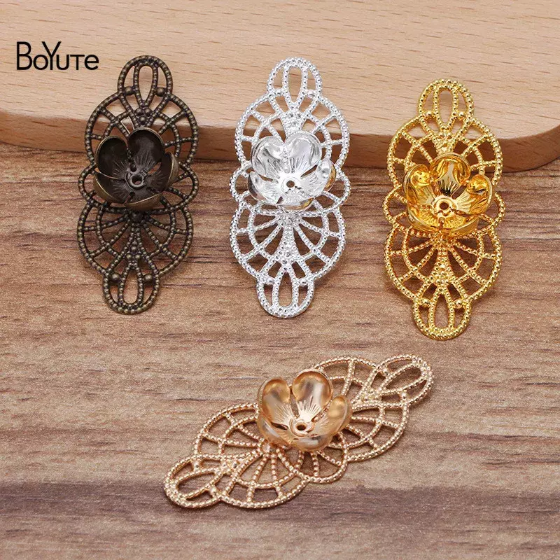 BoYuTe (20 Pieces/Lot) 19*43MM Metal Brass Filigree Flower Materials Handmade DIY Accessories for Crown Tiara Jewelry Making