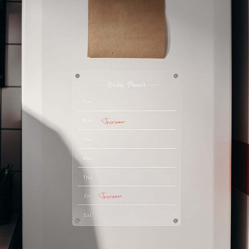 Papan Dry Erase kulkas papan putih, kalender magnetik papan putih perencana jelas akrilik Menu makanan mingguan papan tulis minggu putih